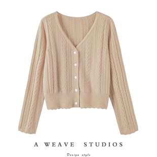 挚爱系列！秋季新品羊绒开衫女短款V领100%纯山羊绒针织薄款韩版