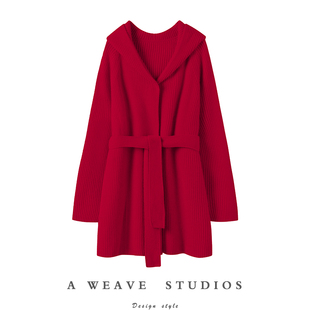 系带中长款 100%山羊绒重磅简约风格 连帽外套 超厚重磅 新年战袍