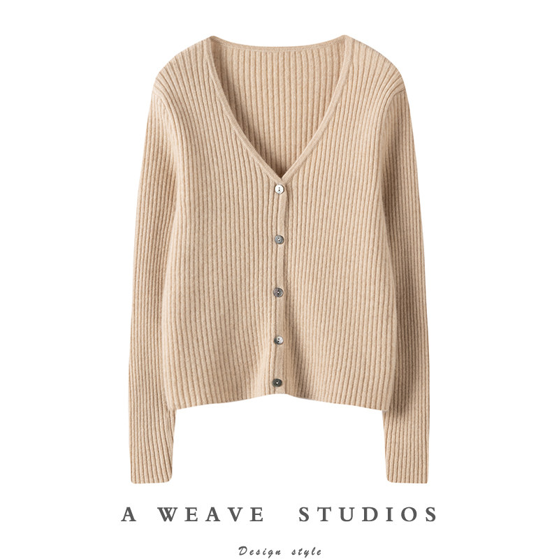 腔调范儿骨感十足！纯羊绒开衫女V领坑条修身短款羊绒毛衣女外套,女装/女士精品,羊绒衫,淘宝优惠券,粉丝福利购,淘宝优惠卷