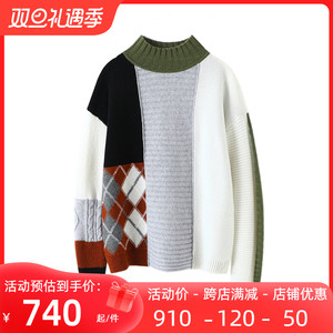 无死角的美！！拼色半高领羊绒衫女加厚纯羊绒毛衣针织衫套头上衣