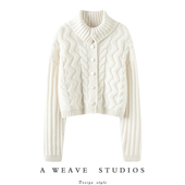 精灵 立领加厚麻花100%羊绒毛衣外套女2024新款 宽松短款 冬日 衫