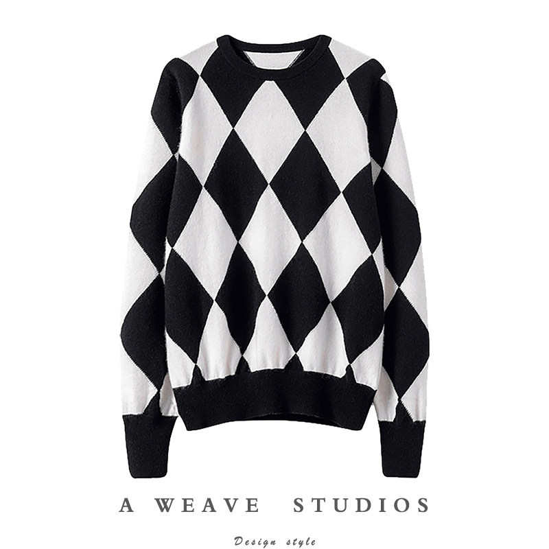 与生俱来好气质！！菱格圆领山羊绒衫女纯羊绒毛衣打底针织衫宽松,女装/女士精品,羊绒衫,淘宝优惠券,粉丝福利购,淘宝优惠卷