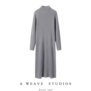 金贝绒明媚柔软！加厚金线红色高领羊绒连衣裙女羊绒衫长款毛衣冬