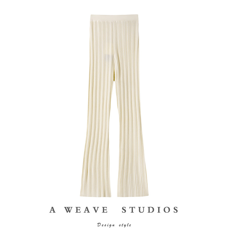 特舒适~ 金浮图 阔腿裤女2024秋季新款休闲针织坑条羊绒拖地裤