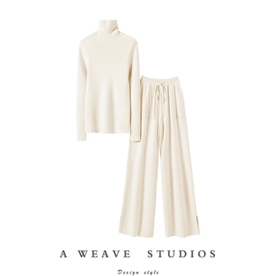 时装 子套装 通鉴 女纯羊绒毛衣直筒阔腿裤 厚 高领羊绒衫 流金岁月