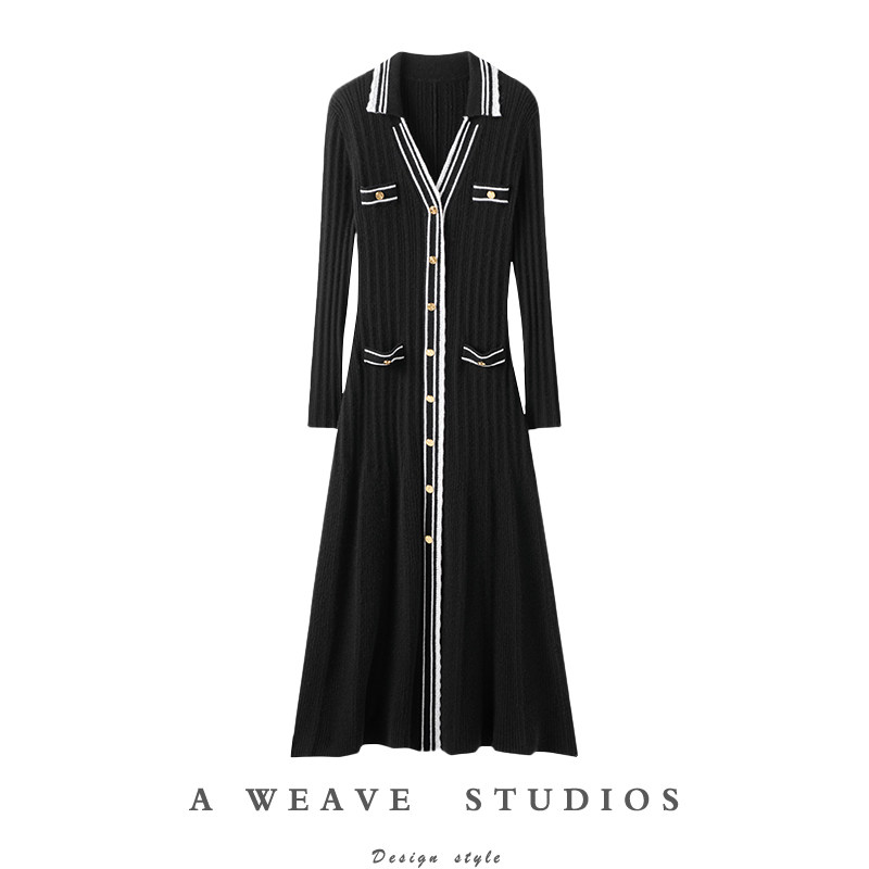 内外兼修贵气感～v领羊绒衫女中长款纯羊绒毛衣针织连衣裙子秋冬