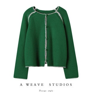 女秋冬 针织羊绒开衫 又一吸睛力作 100纯山羊绒手工拼接贝壳绣长袖