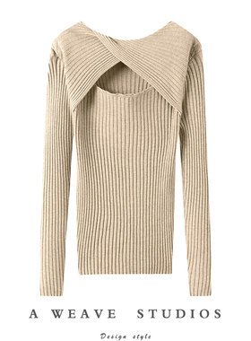 撩动心弦~美拉德小心机镂空100%山羊绒针织衫修身显瘦打底上衣