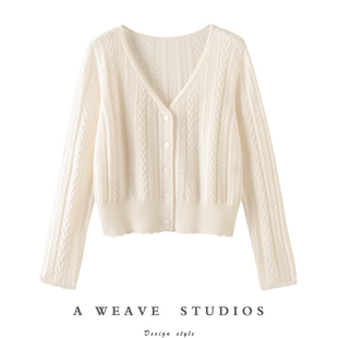 气质满分！秋季新品羊绒开衫女短款V领100%纯山羊绒针织薄款韩版