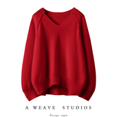 上身效果超好看 100纯羊绒衫 张弛有度26支纯羊绒宽松V领针织毛衣