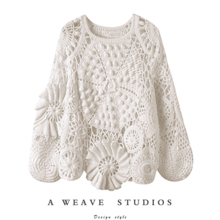 超级吸睛 纯手工编织纯山羊绒不规则设计毛衣秋冬重工森女系套头