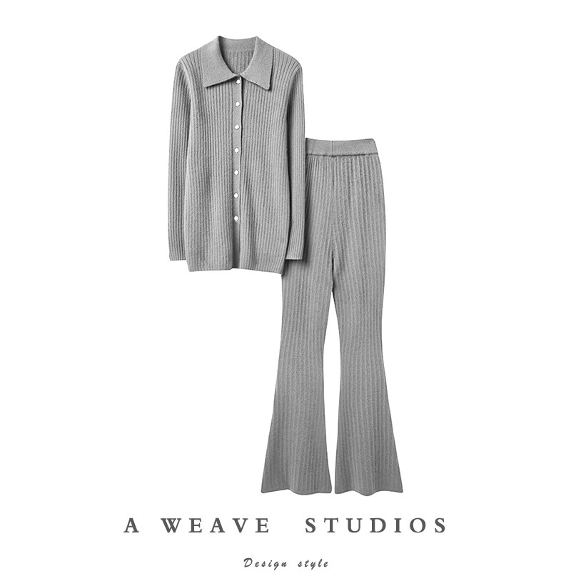 轻暖精致！翻领羊绒开衫女纯山羊绒毛衣休闲裤喇叭裤羊绒套装,女装/女士精品,羊绒衫,淘宝优惠券,粉丝福利购,淘宝优惠卷