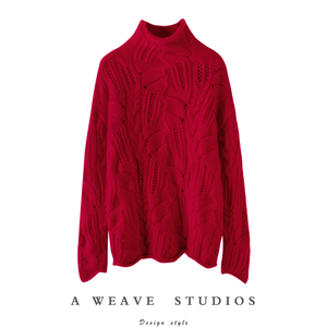 沉醉翩翩起舞！100%纯山羊绒衫女镂空秋冬半高领时尚纯色针织衫