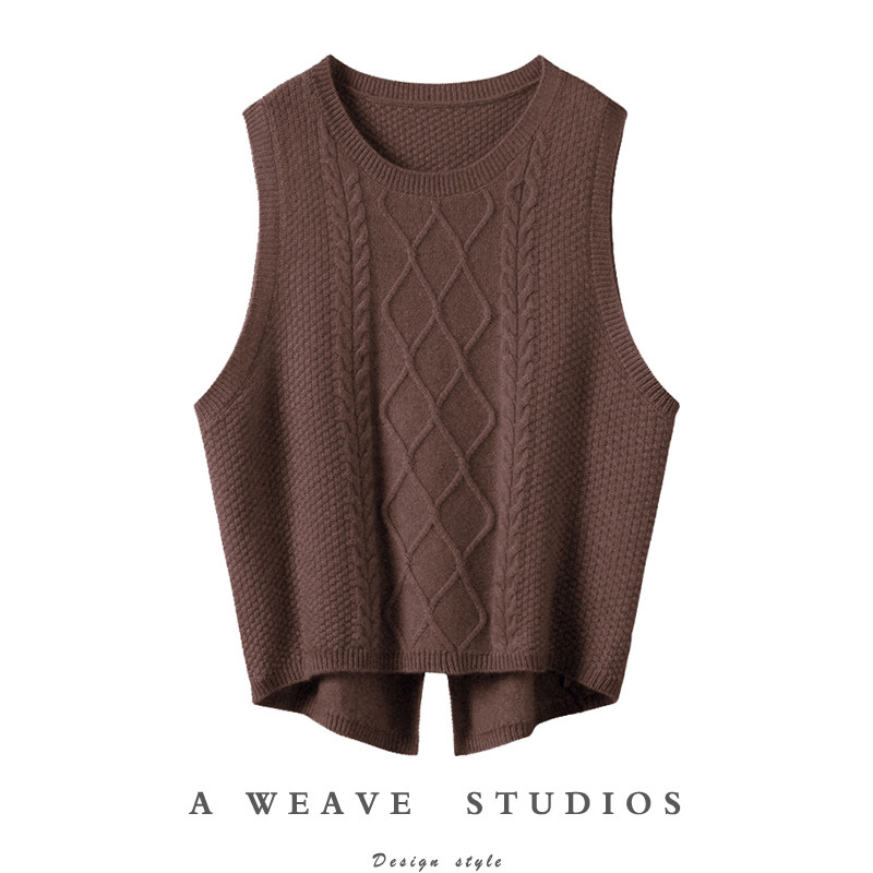 气质女神~美拉德针织山羊绒衫女马甲无袖后开叉纯羊绒打底衫秋冬,女装/女士精品,羊绒衫,淘宝优惠券,粉丝福利购,淘宝优惠卷