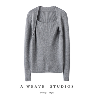 气质好吸睛~显瘦方领坑条羊绒衫女圆领纯羊绒毛衣针织打底衫秋冬