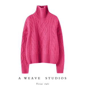 美上身的惊艳~2024春新款条纹立体感宽松慵懒针织纯山羊绒毛衣女