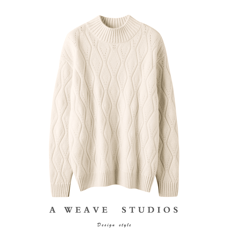 实用主义者的理想！4色菱格半高领羊绒衫女纯羊绒毛衣宽松慵懒风