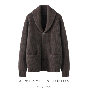 男人衣服好在灵魂深处~纯山羊绒时髦绅士青果领男士开衫针织外套