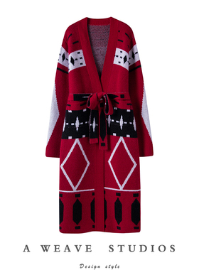 “隆冬礼物”100%山羊绒950g+提花宽松针织大衣羊绒外套