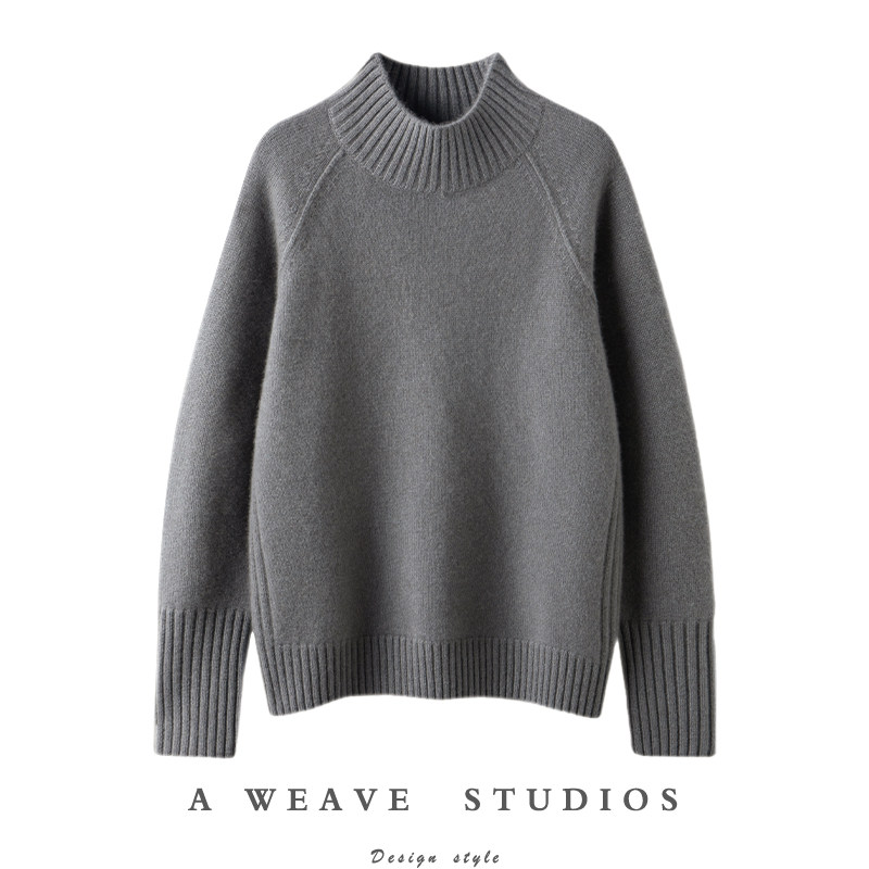 落落大方！100%纯山羊绒衫女半高领宽松羊绒打底衫针织毛衣
