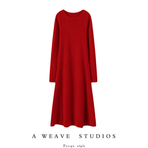 把厚度做足！优雅气质~圆领长款羊绒衫女加厚纯羊绒毛衣连衣裙