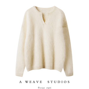 2024新款羊绒新品V领净版仙仙白色加厚拉毛山羊绒毛衣高端山羊绒