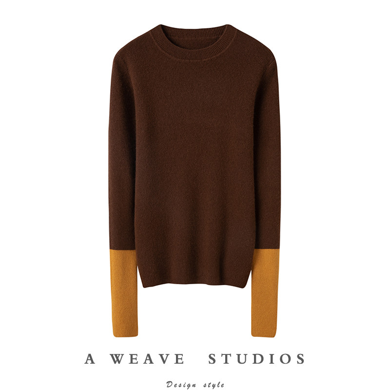 演绎不凡品味~拼色圆领弹力坑条羊绒衫女纯羊绒毛衣针织衫打底衫,女装/女士精品,羊绒衫,淘宝优惠券,粉丝福利购,淘宝优惠卷