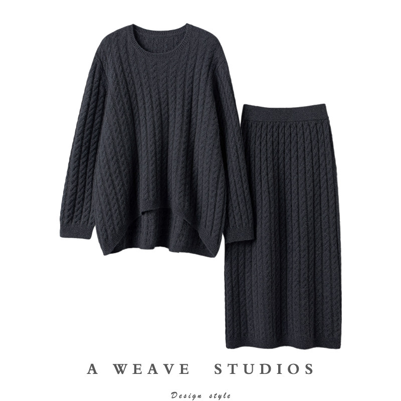 气场全开~重磅加厚！纯羊绒衫女宽松圆领毛衣半身裙休闲羊绒套装,女装/女士精品,羊绒衫,淘宝优惠券,粉丝福利购,淘宝优惠卷