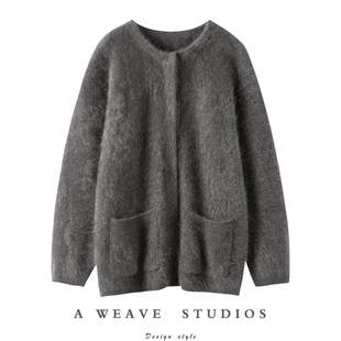 金贝绒山羊绒拉毛长毛开衫外套宽松加厚奢华皮质感拉绒大衣