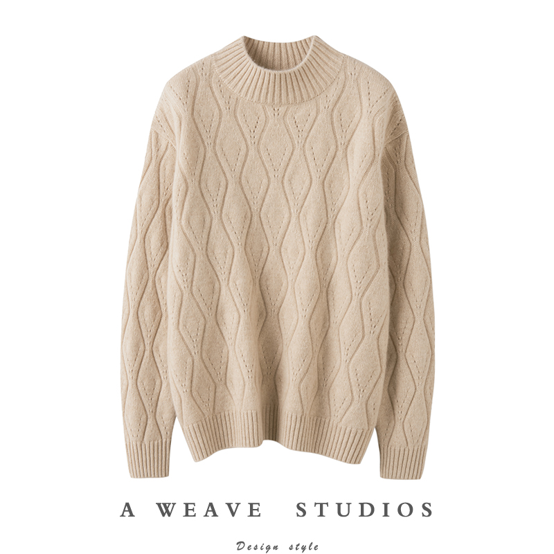 实用主义者的理想！4色菱格半高领羊绒衫女纯羊绒毛衣宽松慵懒风