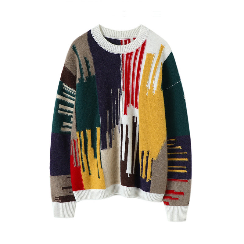 看起来就很奢！油画般撞色羊绒衫女圆领加厚纯羊绒毛衣宽松慵懒风,女装/女士精品,羊绒衫,淘宝优惠券,粉丝福利购,淘宝优惠卷