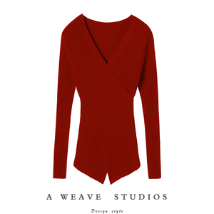 纯欲显瘦~设计感交叉V领100%纯山羊绒针织衫女秋2024新款修身内搭