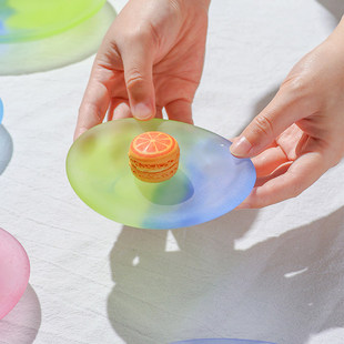 日本MOKUSHIN木心手作玻璃盘子糖果色豆皿点心盘多巴胺渐变餐碟