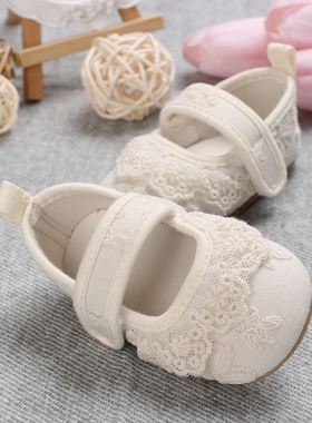 春秋婴儿女宝宝蕾丝公主鞋0-1岁学步棉新生儿百天周岁布鞋不掉鞋