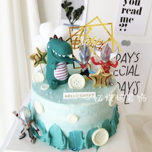 恐龙蛋糕装饰搪胶绿色小恐龙凹凸曼打怪兽乔治的小恐龙蛋糕摆件