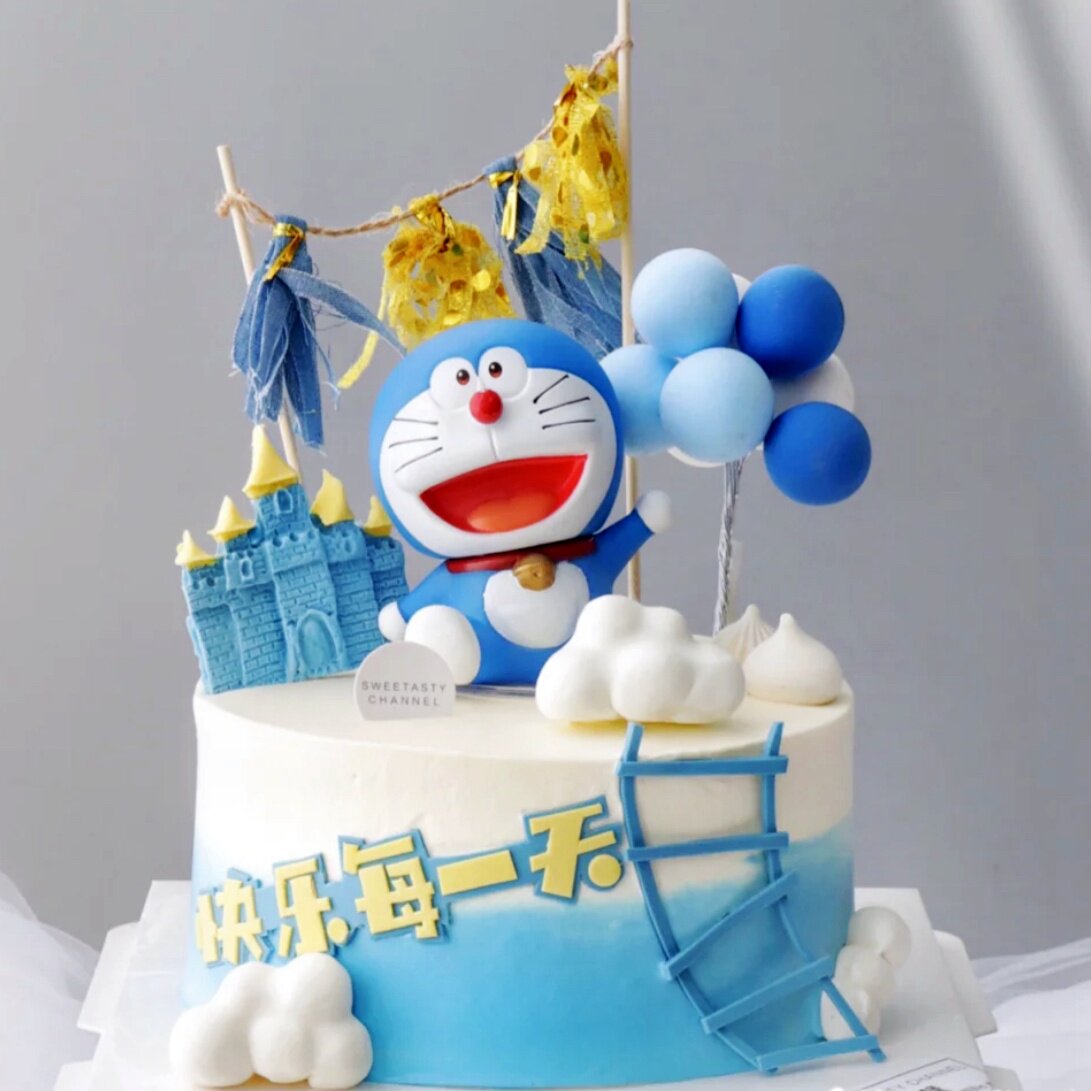烘焙蛋糕装饰机器猫大脸猫小叮当蓝胖子哆啦a梦儿童生日蛋糕摆件