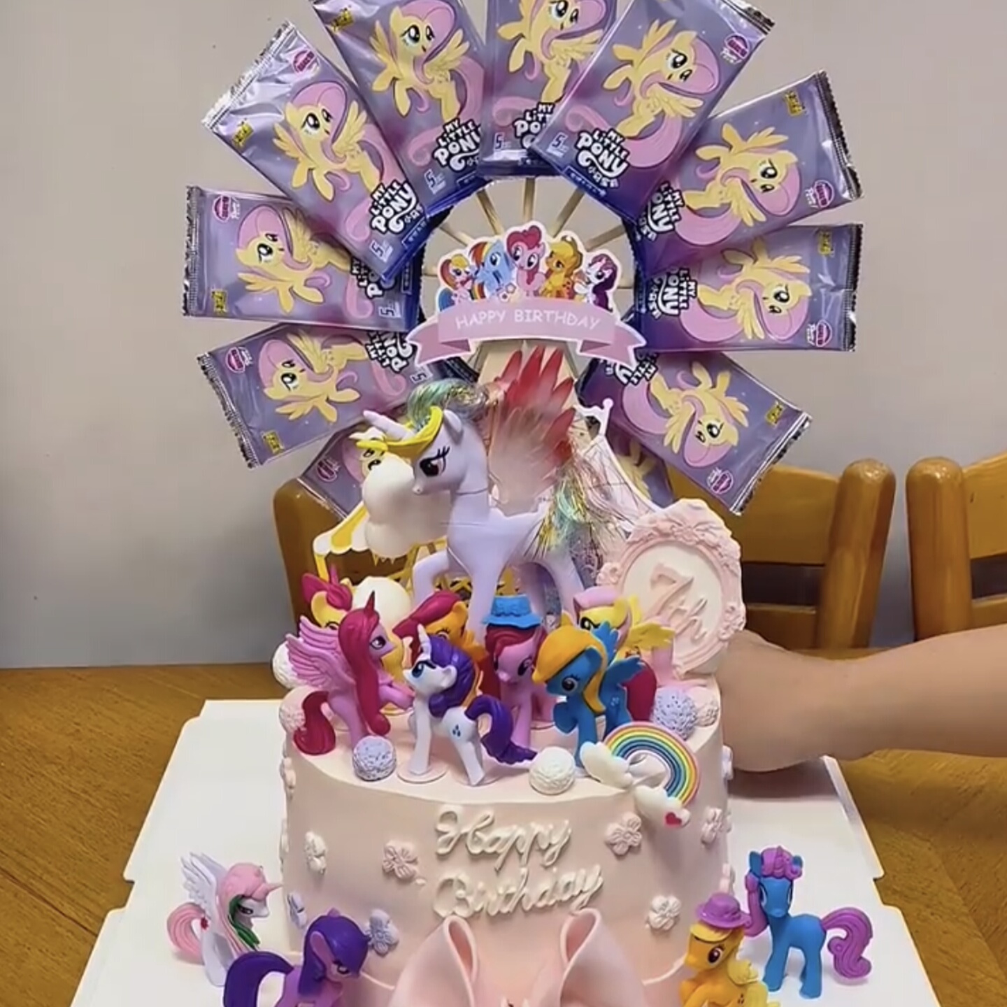 小马宝莉蛋糕装饰独角兽摩天轮旋转风车木马公主女孩生日烘焙装扮