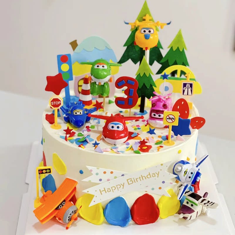 网红超级飞侠蛋糕装饰小爱乐迪卡通小飞机男孩女孩生日甜品台装扮