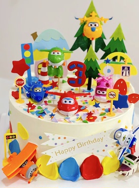 网红超级飞侠蛋糕装饰小爱乐迪卡通小飞机男孩女孩生日甜品台装扮