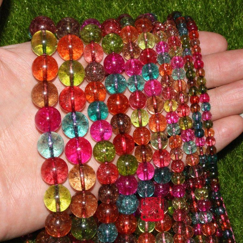 手工DIY半成品 优质五彩石天然水晶彩色爆花晶碧玺水晶散珠子串珠,饰品/流行首饰/时尚饰品新,其他DIY饰品配件,淘宝优惠券,粉丝福利购,淘宝优惠卷