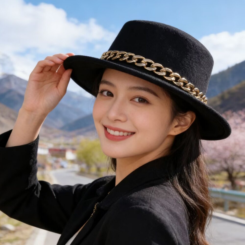 儿童英伦秋冬毛呢帽复古宽檐平顶爵士帽黑色羊毛小礼帽亲子毛毡帽