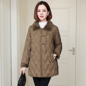 大码 妈妈装 水貂毛领轻薄羽绒服女2024冬中长款 宽松90鹅绒外套
