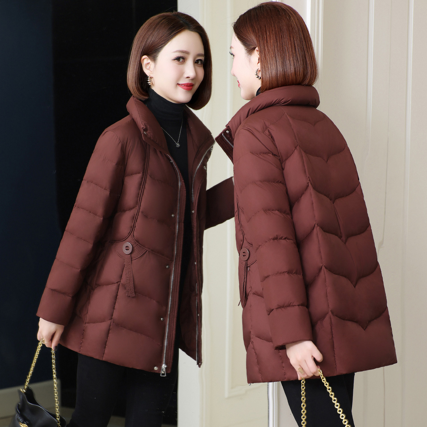 洋气立领加厚羽绒服女中长款2025冬专柜品牌妈妈装白鸭绒保暖外套