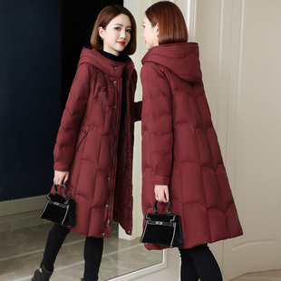2025冬高端品牌鹅绒羽绒服女中长款妈妈装国风刺绣加厚保暖外套潮