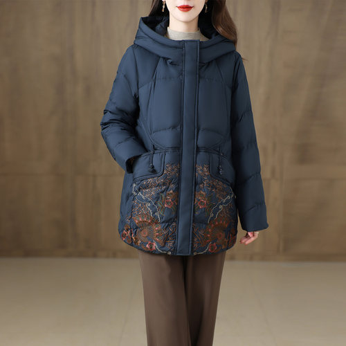 高端刺绣羽绒服女2025冬