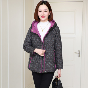 2025冬轻薄短款羽绒服女大码宽松妈妈装民族风印花连帽白鹅绒外套