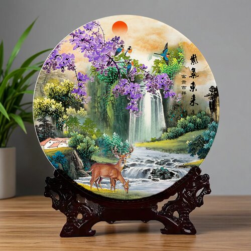 紫气东来圆形陶瓷器玄关艺术摆盘