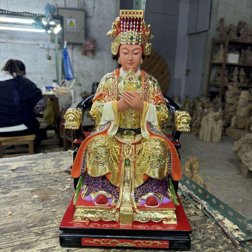 海神妈祖娘娘天上圣母16寸连座神像朝天一尺三香樟木雕刻工艺佛像