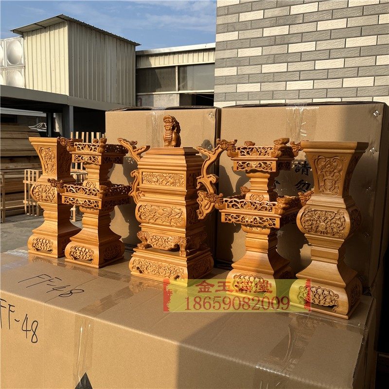 五贡五供五献佛前供奉花瓶烛台香炉摆件木雕中式复古佛具花甘五菜