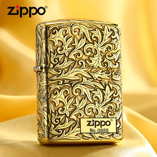 zippo打火机黄铜限量右下标唐草